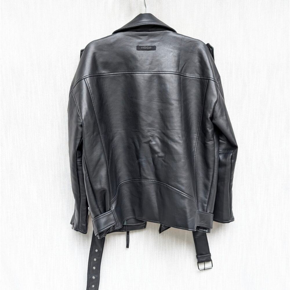 Hudson Jacket Womens M Black Oversized Vegan Leather Moto Biker Full Zip - Picture 4 of 10